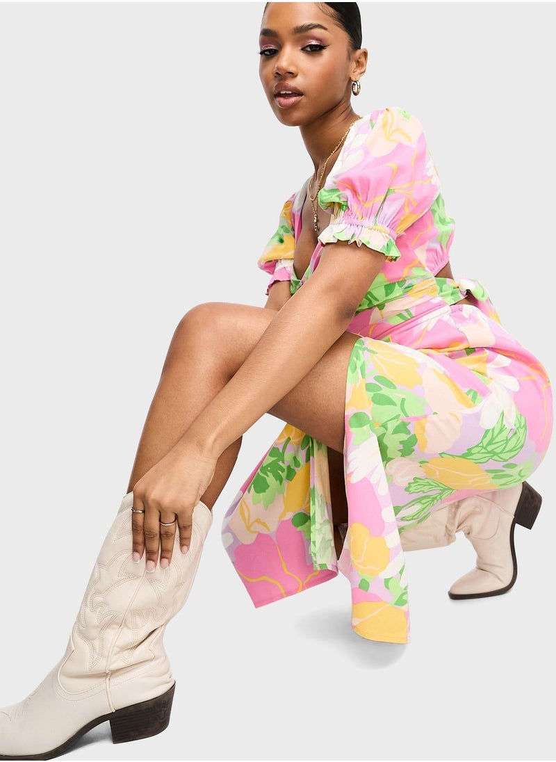 Miss Selfridge - Floral Printed Side Slit Dress - Image 1