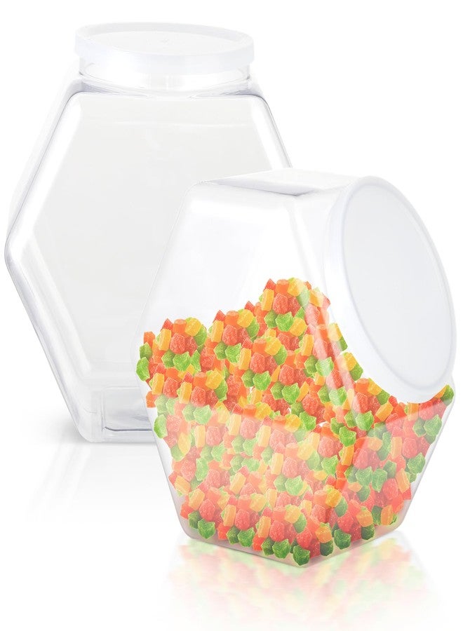 Varku 129oz Plastic Candy Jars, 2 Packs Hexagon Cookie jars with Snap-On Lid, Clear Candy Containers for Kitchen Counter, Plastic Canisters for Snacks, Flour, Pet Treats - Image 1