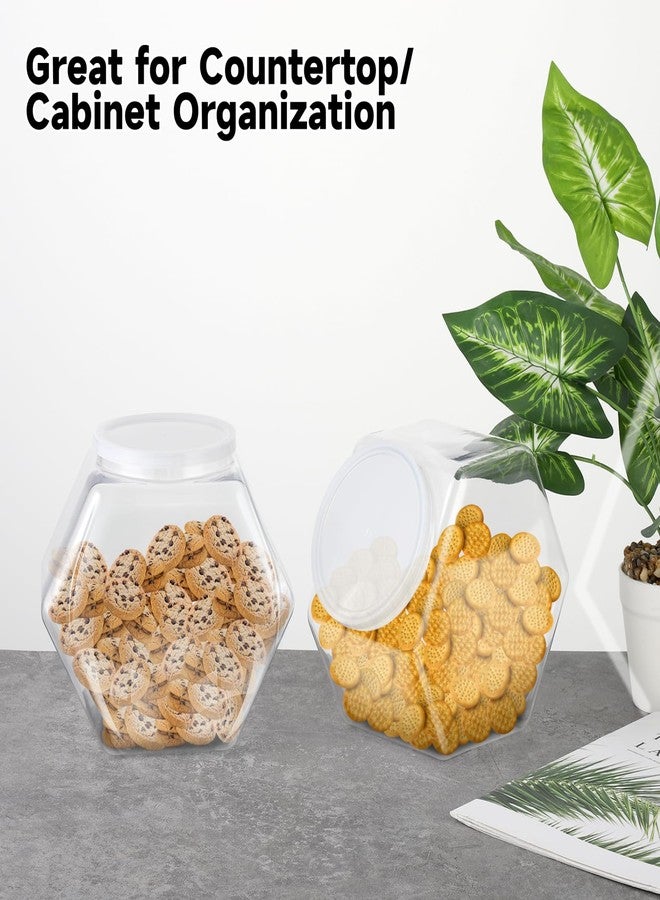 Varku 129oz Plastic Candy Jars, 2 Packs Hexagon Cookie jars with Snap-On Lid, Clear Candy Containers for Kitchen Counter, Plastic Canisters for Snacks, Flour, Pet Treats - Image 2