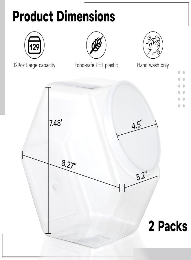Varku 129oz Plastic Candy Jars, 2 Packs Hexagon Cookie jars with Snap-On Lid, Clear Candy Containers for Kitchen Counter, Plastic Canisters for Snacks, Flour, Pet Treats - Image 3
