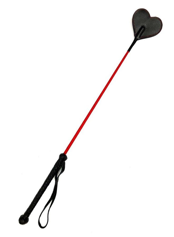Pets Triangle 24 Inches Genuine Leather Stick Whip in Heart Shape (Red Stitching) - Image 2