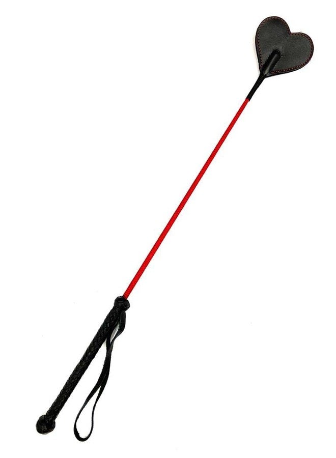 Pets Triangle 24 Inches Genuine Leather Stick Whip in Heart Shape (Red Stitching) - Image 1