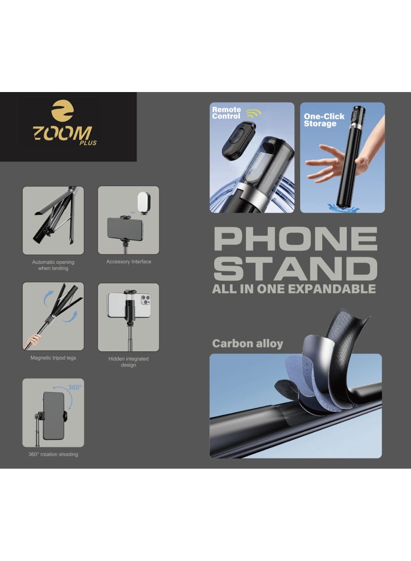 ZOOM Plus All-in-One Selfie Stick & Phone Stand | Extendable Tripod with Bluetooth Remote | 360° Rotatable Holder | Lightweight & Portable | Ideal for Vlogging, Travel & Live Streaming - Image 2