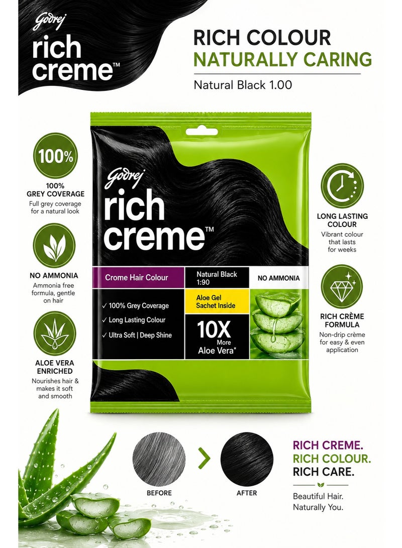 Godrej Expert Rich Crème Hair Colour Natural Black Pack of 2 Hair Dye with Crème Formula for Grey Coverage, Soft Smooth Hair & Long Lasting Colour - Image 2