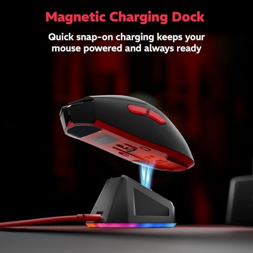 daWg Slay 50, 12000 DPI Wireless Gaming Mouse, PixArt 3311, 80Hrs* Backup, 1000Hz, 65gm Lightweight, 300IPS, 35G Acceleration, 6 Buttons, 20M Switch, RGB Charging Dock, Tri-Model (Black) - Image 5