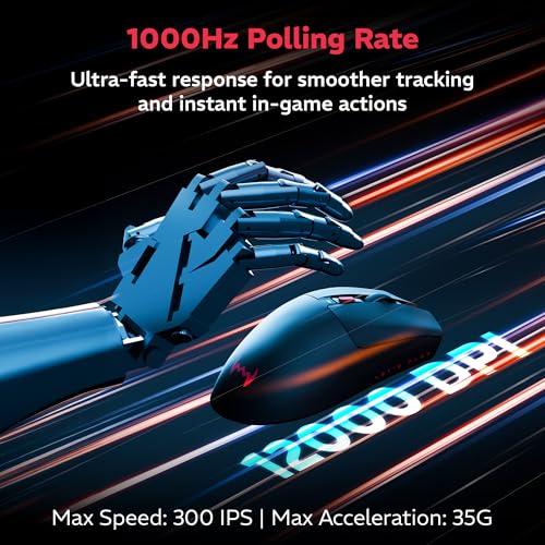 daWg Slay 50, 12000 DPI Wireless Gaming Mouse, PixArt 3311, 80Hrs* Backup, 1000Hz, 65gm Lightweight, 300IPS, 35G Acceleration, 6 Buttons, 20M Switch, RGB Charging Dock, Tri-Model (Black) - Image 2
