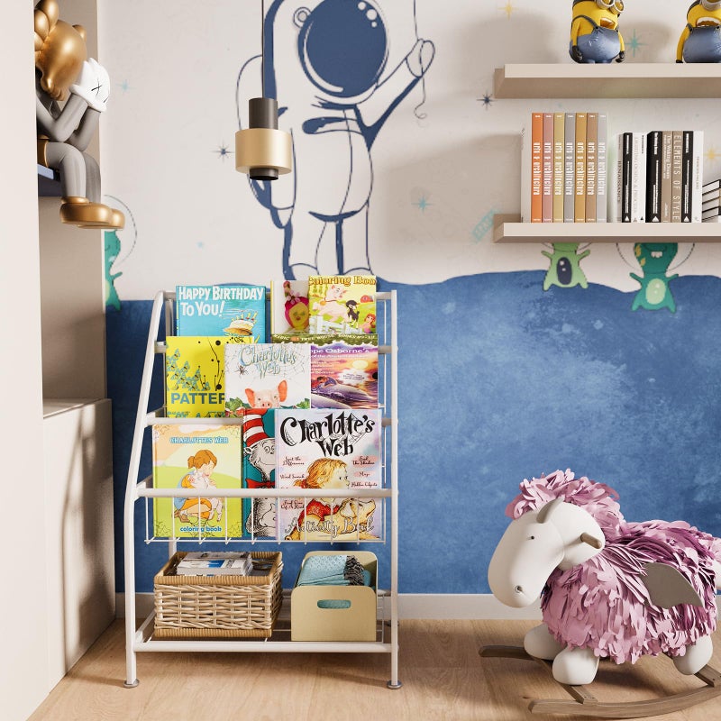 aboxoo Kids Bookshelf Toddler Freestanding for Children Room 18 inches Small Toddler Bookcase Toy Organizer White Stable Bookcase Bookstore Library Book Unit Storage for Small Place - Image 4