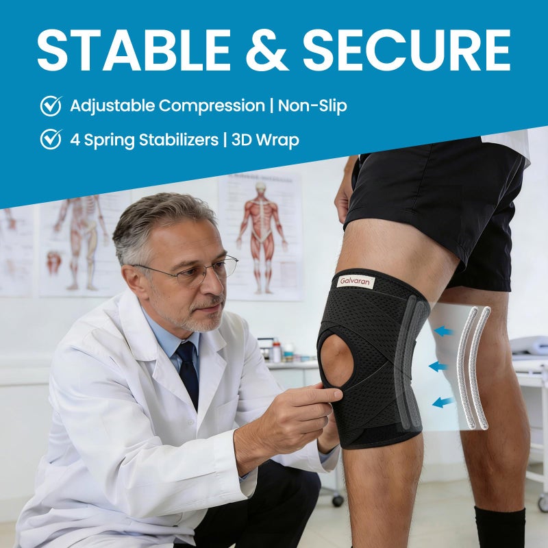 Galvaran Knee Brace with Side Stabilizers for Meniscal Tear Knee Pain ACL MCL Arthritis Injuries Recovery, Breathable Adjustable Knee Support for Men and Women - Image 3
