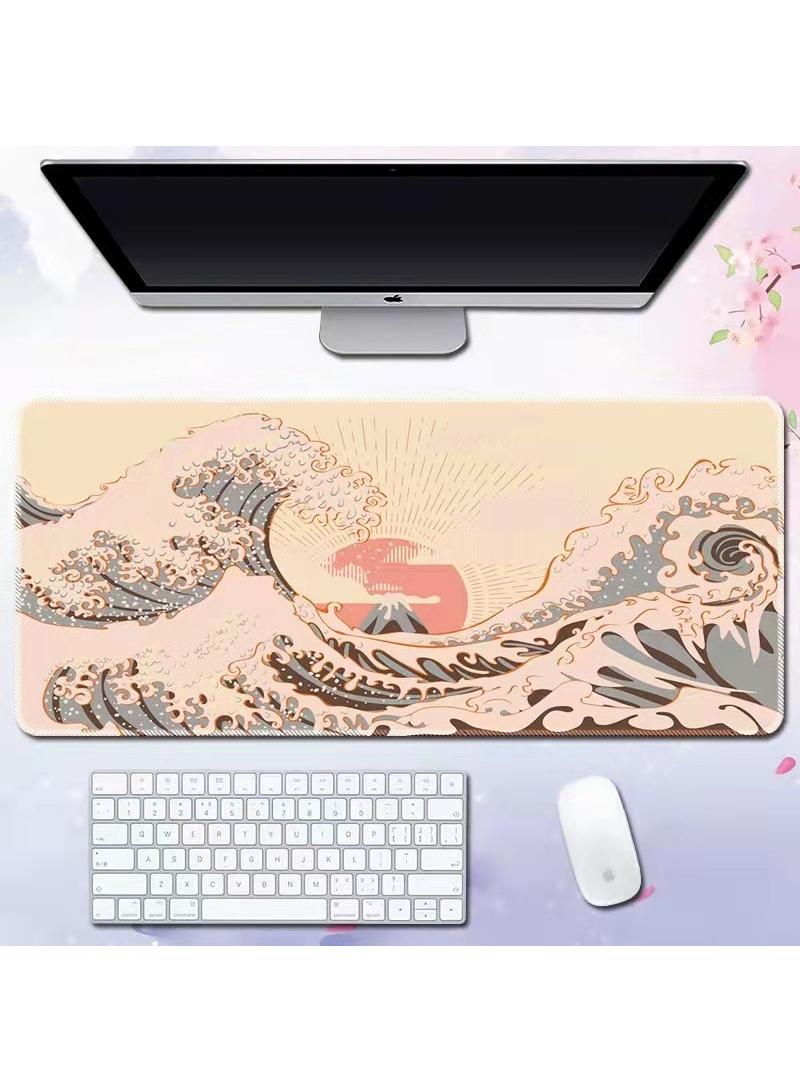 Loquat Sea Wave Pattern For Esports Games Gaming Mouse Pad Extended Large Mat Desk Pad Stitched Edges Mousepad Long Mouse Pad And Non-Slip Rubber Base Mice Pad 800X300X4mm  - Image 1