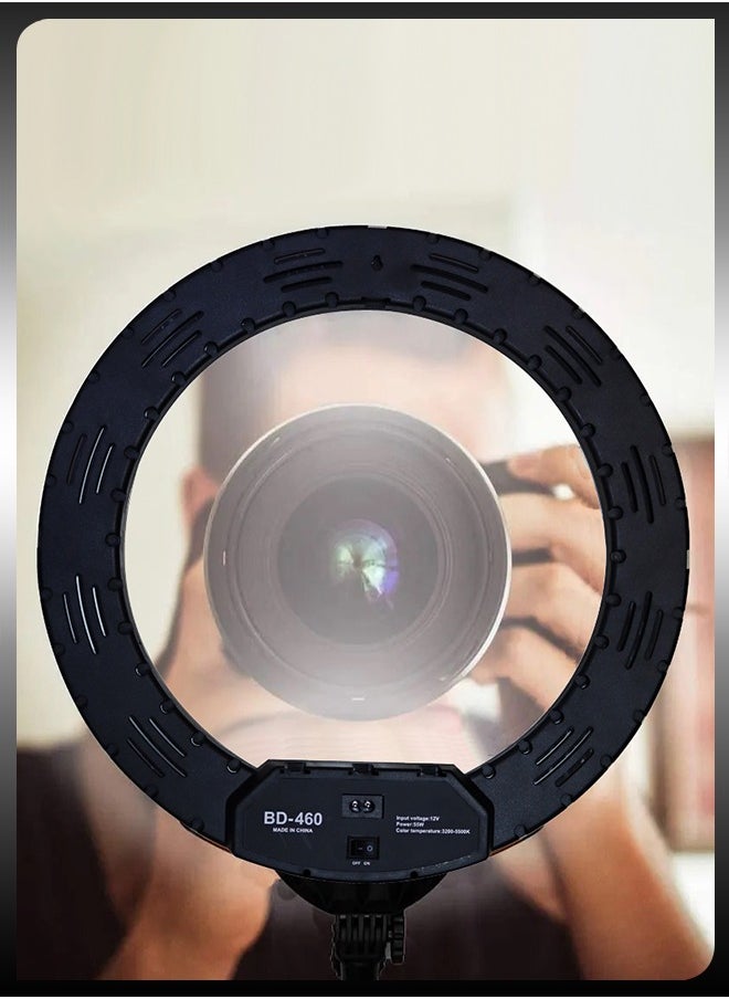 DBLEW - حلقة إضاءة LED للاستوديو سيلفي دائرية مقاس 18 بوصة مع حامل ثلاثي القوائم بطول 2.1 متر وجهاز تحكم عن بعد و3 حوامل للهاتف المحمول لكاميرا الماكياج والتصوير الفوتوغرافي على YouTube والتقاط مقاطع فيديو TikTok Vlog Live Stream المتوافقة - Image 1