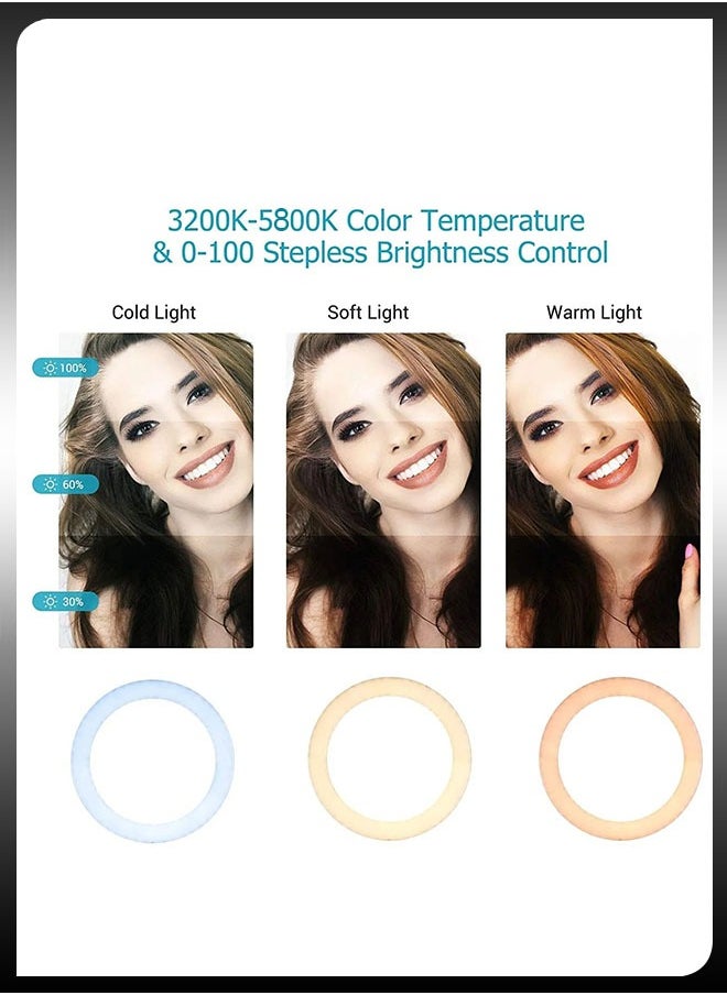 DBLEW - حلقة إضاءة LED للاستوديو سيلفي دائرية مقاس 18 بوصة مع حامل ثلاثي القوائم بطول 2.1 متر وجهاز تحكم عن بعد و3 حوامل للهاتف المحمول لكاميرا الماكياج والتصوير الفوتوغرافي على YouTube والتقاط مقاطع فيديو TikTok Vlog Live Stream المتوافقة - Image 1