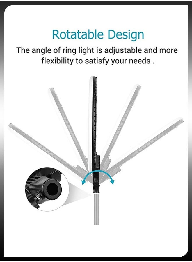 DBLEW - حلقة إضاءة LED للاستوديو سيلفي دائرية مقاس 18 بوصة مع حامل ثلاثي القوائم بطول 2.1 متر وجهاز تحكم عن بعد و3 حوامل للهاتف المحمول لكاميرا الماكياج والتصوير الفوتوغرافي على YouTube والتقاط مقاطع فيديو TikTok Vlog Live Stream المتوافقة - Image 1