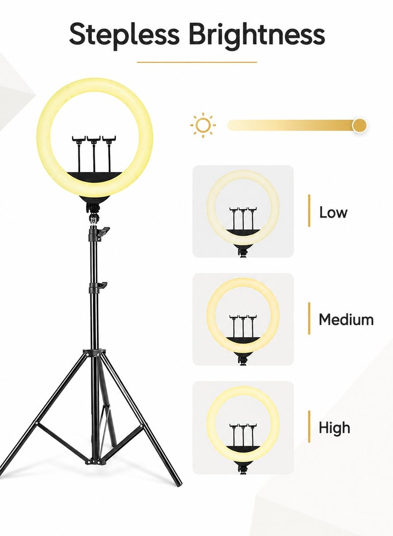 DBLEW LED Ring Light 18 Inch with 3 Light Modes, Brightness Levels, 2.1 m Adjustable Tripod, Remote Control and 3 Phone Holders, Black - Image 3