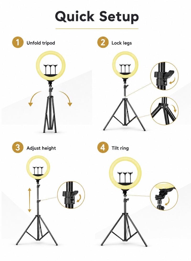 DBLEW LED Ring Light 18 Inch with 3 Light Modes, Brightness Levels, 2.1 m Adjustable Tripod, Remote Control and 3 Phone Holders, Black - Image 4