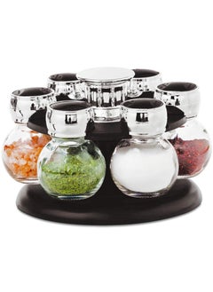 Revolving Spice Rack Spinner Counter Top | Glass Jar Bottles Set of 7 Pcs for Herbs, Salt and More with Rotating Holder | Spice Jar by Home Smart