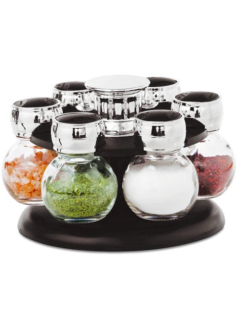 Revolving Spice Rack Spinner Counter Top | Glass Jar Bottles Set of 7 Pcs for Herbs, Salt and More with Rotating Holder | Spice Jar by Home Smart