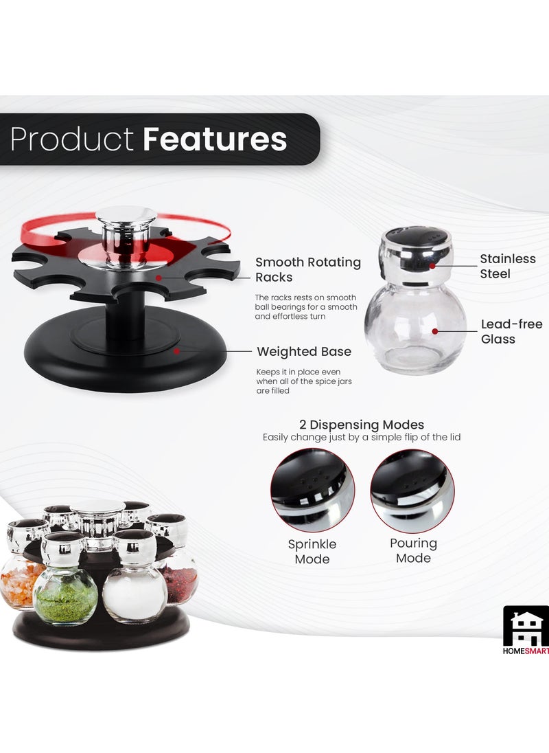 Home Smart - Revolving Spice Rack Spinner Counter Top | Glass Jar Bottles Set of 7 Pcs for Herbs, Salt and More with Rotating Holder | Spice Jar by Home Smart - Image 1