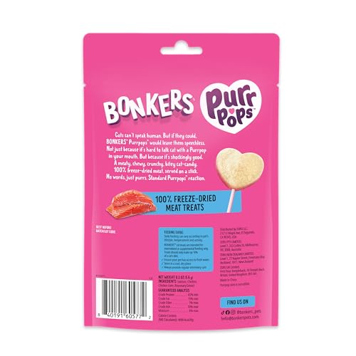 BONKERS Purrpops, Freeze Dried Salmon Flavor Lollipop Cat Treats, Healthy Real Meat Treats, Training Treats or Food Topper, for All Breeds and Ages, Value Pack (13 Pack, 52 Pieces) - Image 3