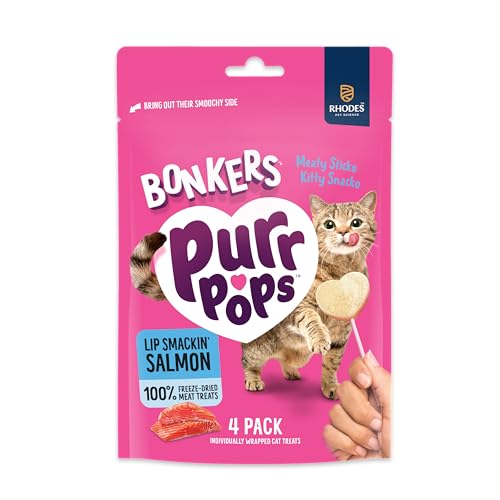 BONKERS Purrpops, Freeze Dried Salmon Flavor Lollipop Cat Treats, Healthy Real Meat Treats, Training Treats or Food Topper, for All Breeds and Ages, Value Pack (13 Pack, 52 Pieces) - Image 2