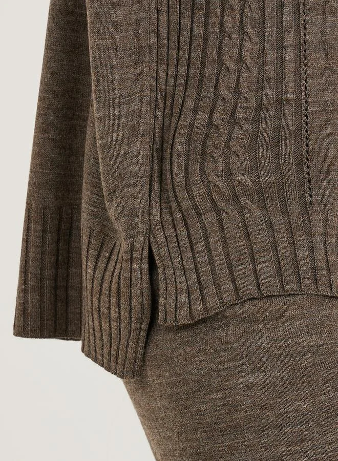 Styli Cable Knit Panelled Sweater and Wide Leg Pants Co-Ords
