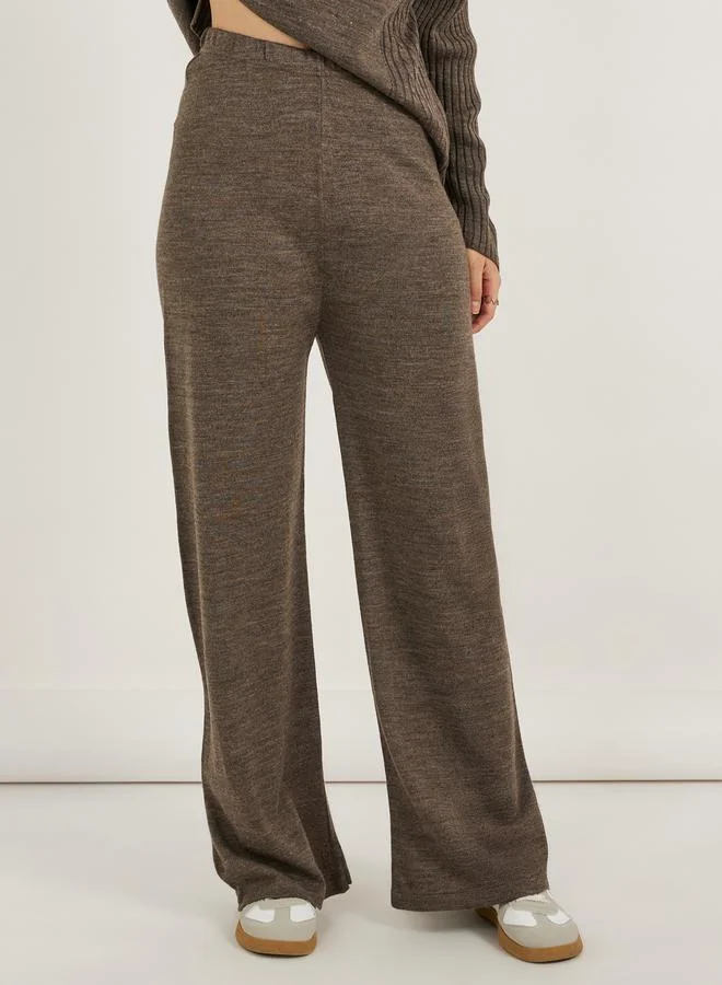 Styli Cable Knit Panelled Sweater and Wide Leg Pants Co-Ords