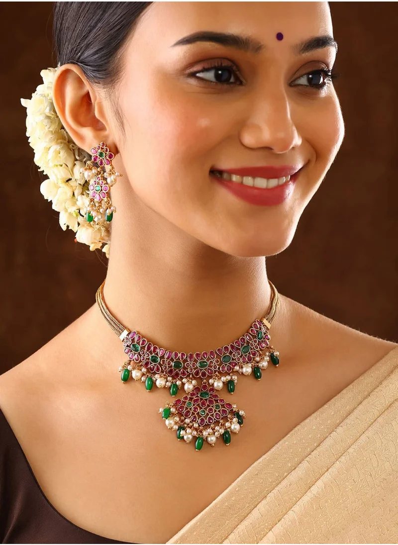 برياسي Kundan-Studded  Beaded Jewellery Set