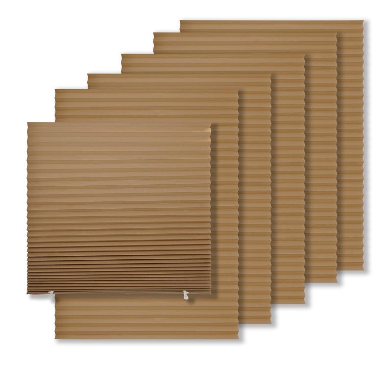 MYshade 6 Pack Temporary Blackout Paper Shades for Windows,Paper Pleated Blinds with Adhesive,No Tools No Drilling Free Cut Size Temporary Room Darkening Shades(Brown, 36" W x 72" H) - Image 1