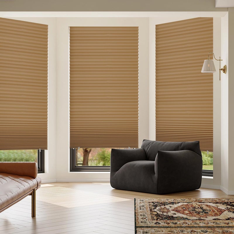 MYshade 6 Pack Temporary Blackout Paper Shades for Windows,Paper Pleated Blinds with Adhesive,No Tools No Drilling Free Cut Size Temporary Room Darkening Shades(Brown, 36" W x 72" H) - Image 2