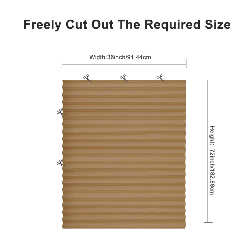 MYshade 6 Pack Temporary Blackout Paper Shades for Windows,Paper Pleated Blinds with Adhesive,No Tools No Drilling Free Cut Size Temporary Room Darkening Shades(Brown, 36" W x 72" H) - Image 3