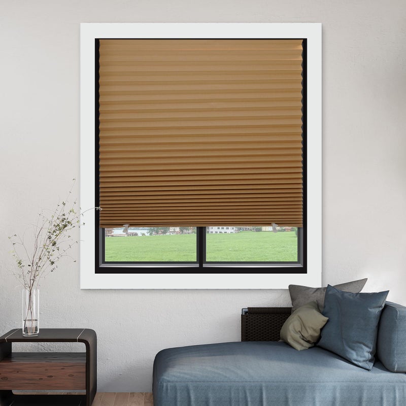 MYshade 6 Pack Temporary Blackout Paper Shades for Windows,Paper Pleated Blinds with Adhesive,No Tools No Drilling Free Cut Size Temporary Room Darkening Shades(Brown, 36" W x 72" H) - Image 4
