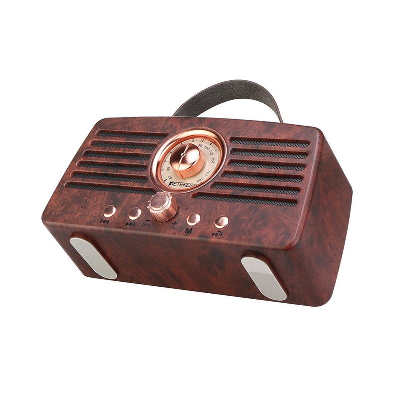 Portable FM Radio: Brown Retro Wood Grain, 1500mAh Long Battery Life, Built-in Microphone - Versatile BT Speaker with USB, TF Card, AUX In for Home Leisure Spaces - Image 5