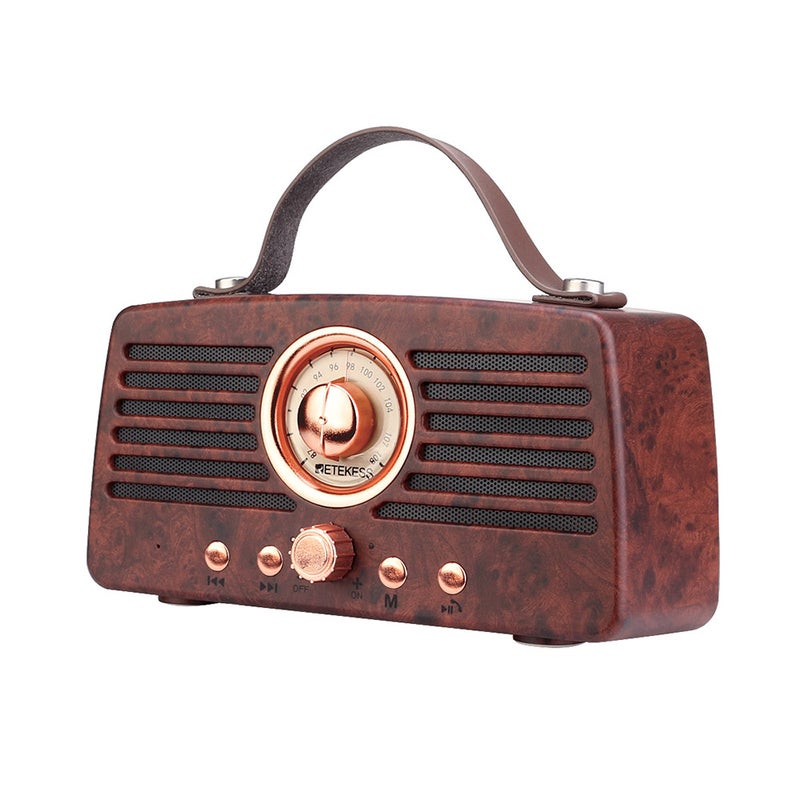 Portable FM Radio: Brown Retro Wood Grain, 1500mAh Long Battery Life, Built-in Microphone - Versatile BT Speaker with USB, TF Card, AUX In for Home Leisure Spaces - Image 4