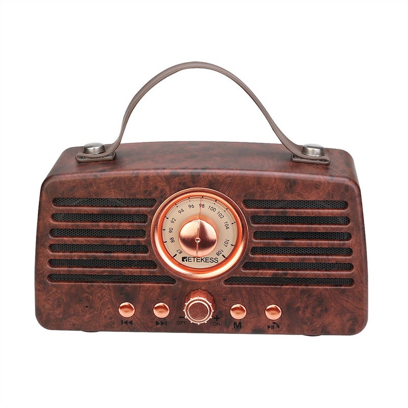 Portable FM Radio: Brown Retro Wood Grain, 1500mAh Long Battery Life, Built-in Microphone - Versatile BT Speaker with USB, TF Card, AUX In for Home Leisure Spaces - Image 1