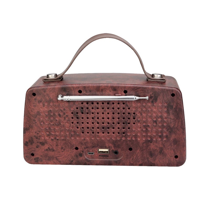 Portable FM Radio: Brown Retro Wood Grain, 1500mAh Long Battery Life, Built-in Microphone - Versatile BT Speaker with USB, TF Card, AUX In for Home Leisure Spaces - Image 3