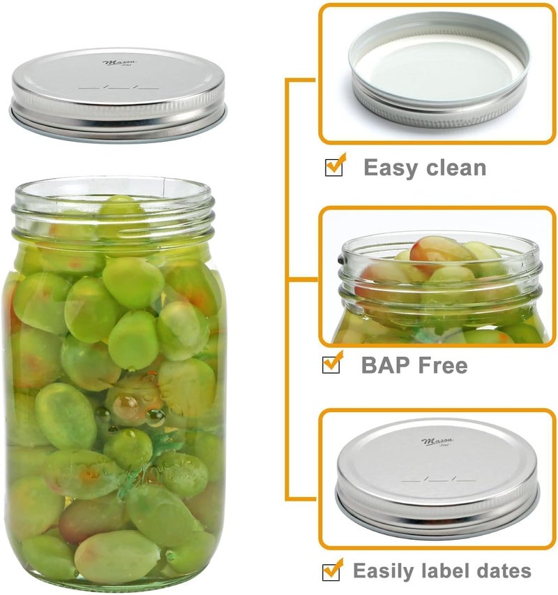Flrolove Wide Mouth Mason Jars 32 oz, Canning Jars with One-Piece Lids 6 Pack, Glass Jars with Airtight Lid for Food Storage, Pickling, Preserving, Meal Prep, Jam, Honey, Jelly - Image 3