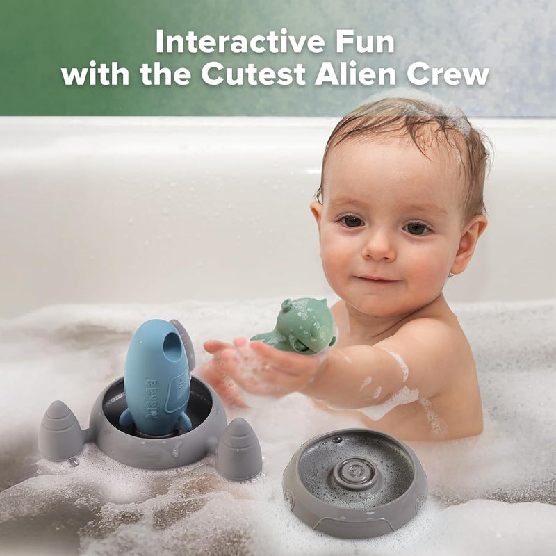 haakaa Alien Explorers Bath Toys, Food-Grade Silicone Alien Squirt Toys for Toddlers, Mold-Free Floating Water Toys for Bathtubs, Pools & Beaches, Detachable Design for Kids Ages 1-3(Tympani+Rocket) - Image 2