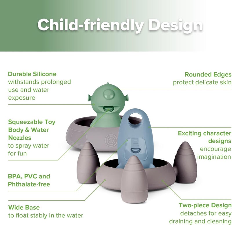 haakaa Alien Explorers Bath Toys, Food-Grade Silicone Alien Squirt Toys for Toddlers, Mold-Free Floating Water Toys for Bathtubs, Pools & Beaches, Detachable Design for Kids Ages 1-3(Tympani+Rocket) - Image 4