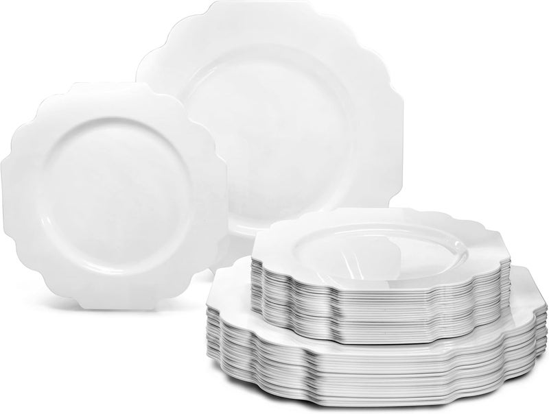 OCCASIONS FINEST PLASTIC TABLEWARE " OCCASIONS " 80 Plates Pack,(40 Guests) Heavyweight Wedding Party Disposable Plastic Plates Set -40 x 10.5'' Dinner + 40 x 8'' Salad/Dessert Plate (Imperial White) - Image 1