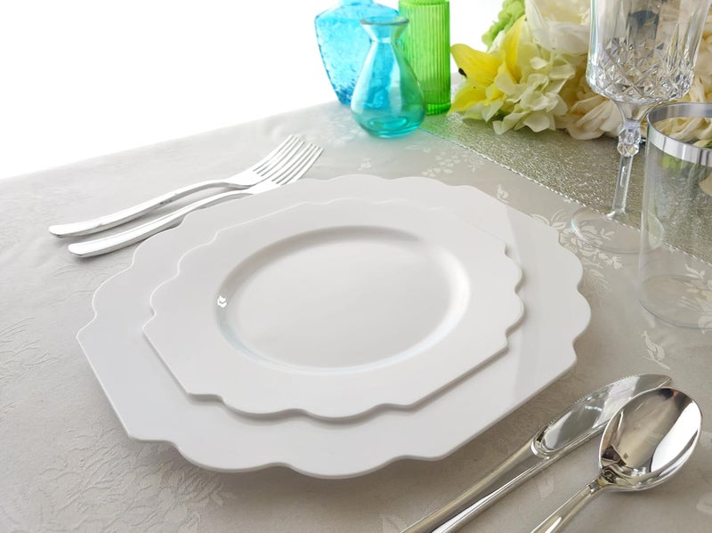 OCCASIONS FINEST PLASTIC TABLEWARE " OCCASIONS " 80 Plates Pack,(40 Guests) Heavyweight Wedding Party Disposable Plastic Plates Set -40 x 10.5'' Dinner + 40 x 8'' Salad/Dessert Plate (Imperial White) - Image 3