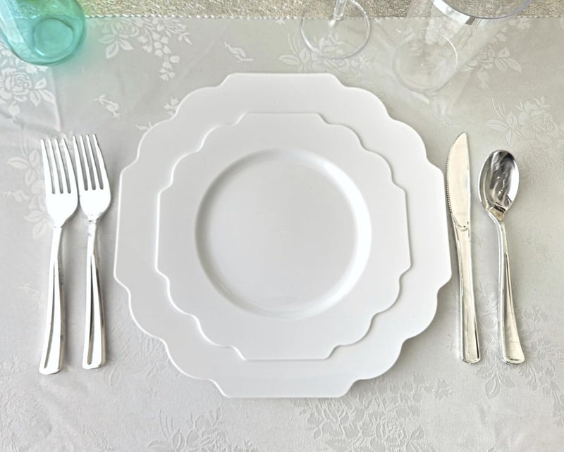 OCCASIONS FINEST PLASTIC TABLEWARE " OCCASIONS " 80 Plates Pack,(40 Guests) Heavyweight Wedding Party Disposable Plastic Plates Set -40 x 10.5'' Dinner + 40 x 8'' Salad/Dessert Plate (Imperial White) - Image 2