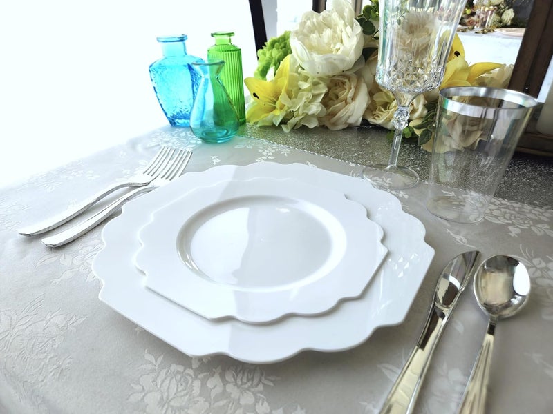 OCCASIONS FINEST PLASTIC TABLEWARE " OCCASIONS " 80 Plates Pack,(40 Guests) Heavyweight Wedding Party Disposable Plastic Plates Set -40 x 10.5'' Dinner + 40 x 8'' Salad/Dessert Plate (Imperial White) - Image 5