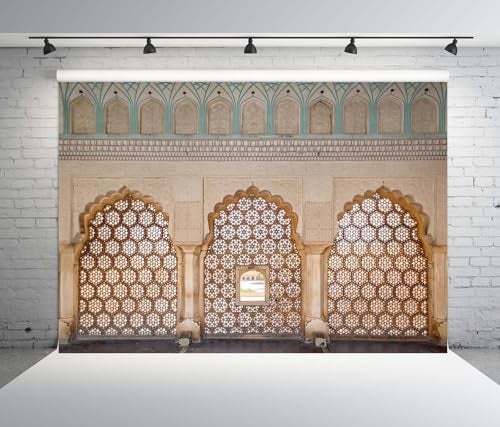 BELECO 7x5ft Fabric Indian Palace Backdrop Delicately Carved Stone, Latticed Screen Amber Palace Background Indian Theme Party Decorations Kids Adults Portrait Photoshoot Studio Props - Image 5