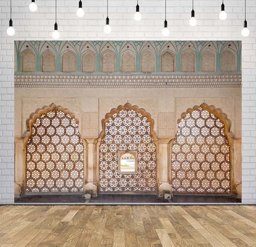 BELECO 7x5ft Fabric Indian Palace Backdrop Delicately Carved Stone, Latticed Screen Amber Palace Background Indian Theme Party Decorations Kids Adults Portrait Photoshoot Studio Props - Image 2