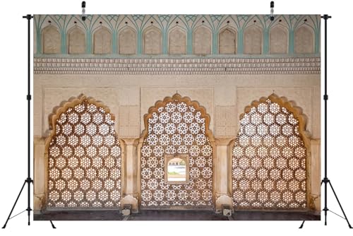 BELECO 7x5ft Fabric Indian Palace Backdrop Delicately Carved Stone, Latticed Screen Amber Palace Background Indian Theme Party Decorations Kids Adults Portrait Photoshoot Studio Props - Image 4