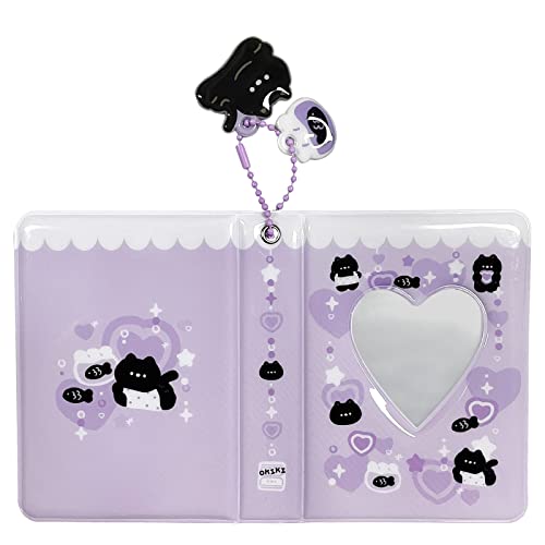 YAHUIPEIUS 3 Inch Mini Photo Album, Heart Hollow Card Binder Photo Card Holder with Pendant 40 Pockets (purple black cat) - Image 3