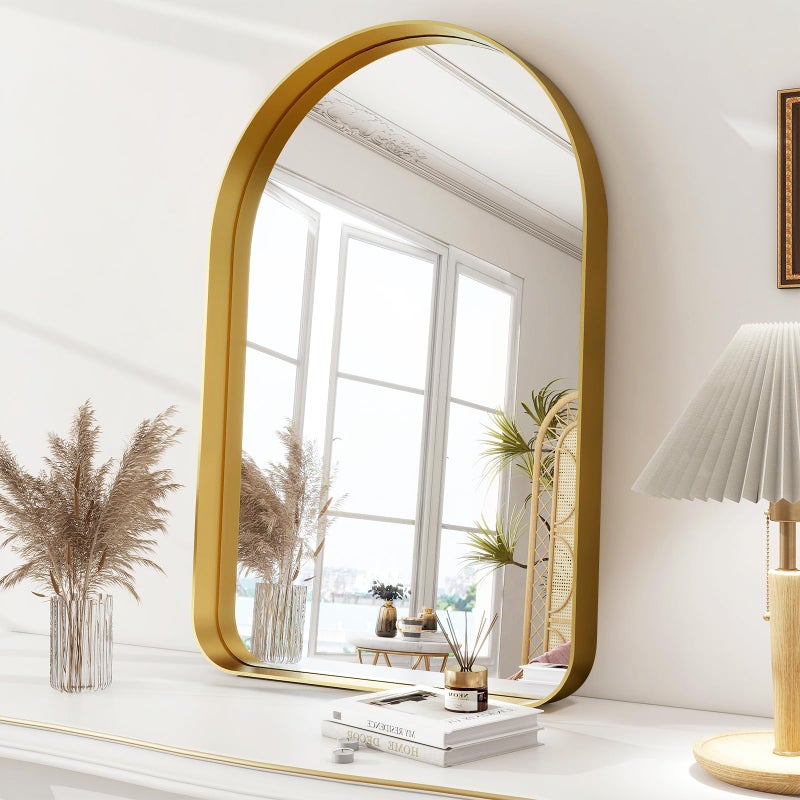Easly Arched Bathroom Mirror - 38x26 Inch Gold Bathroom Mirror for Wall - Aluminum Alloy Framed Mirror - Arched Top Bathroom Vanity Mirror for Living Room, Bedroom, Mantel, Entryway, and Hallways - Image 3