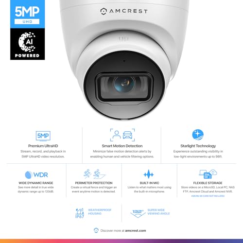 Amcrest 5MP Turret POE Camera UltraHD Outdoor IP Camera POE with MicAudio 5Megapixel Security Surveillance Cameras 98ft NightVision 132 FOV MicroSD 256GB IP5MT1179EWAIV3 - Image 3