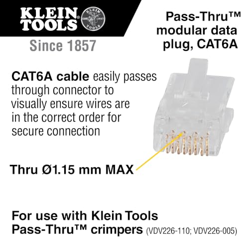 Klein Tools VDV826-704 Modular Data Plug for CAT6A and Larger Diameter CAT6 Indoor or Outdoor Ethernet Cable, 50 Pack - Image 2