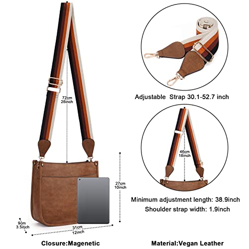 HKCLUF Crossbody Bags For Women Trendy Vegan Leather Hobo Handbags With 2PCS Adjustable Guitar Strap Shoulder Bags Purse For Women(linen brown) - Image 3