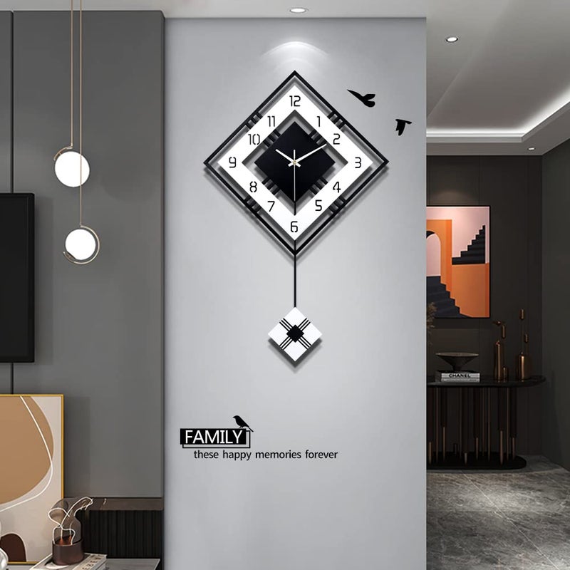 NEOTEND Modern Wall Clock for Living Room Decor Pendulum Large Silent Big Kitchen Wall Clock for Bedroom Black and White Decorative Office Non Ticking Battery Operated Wall Watch 26 Inch